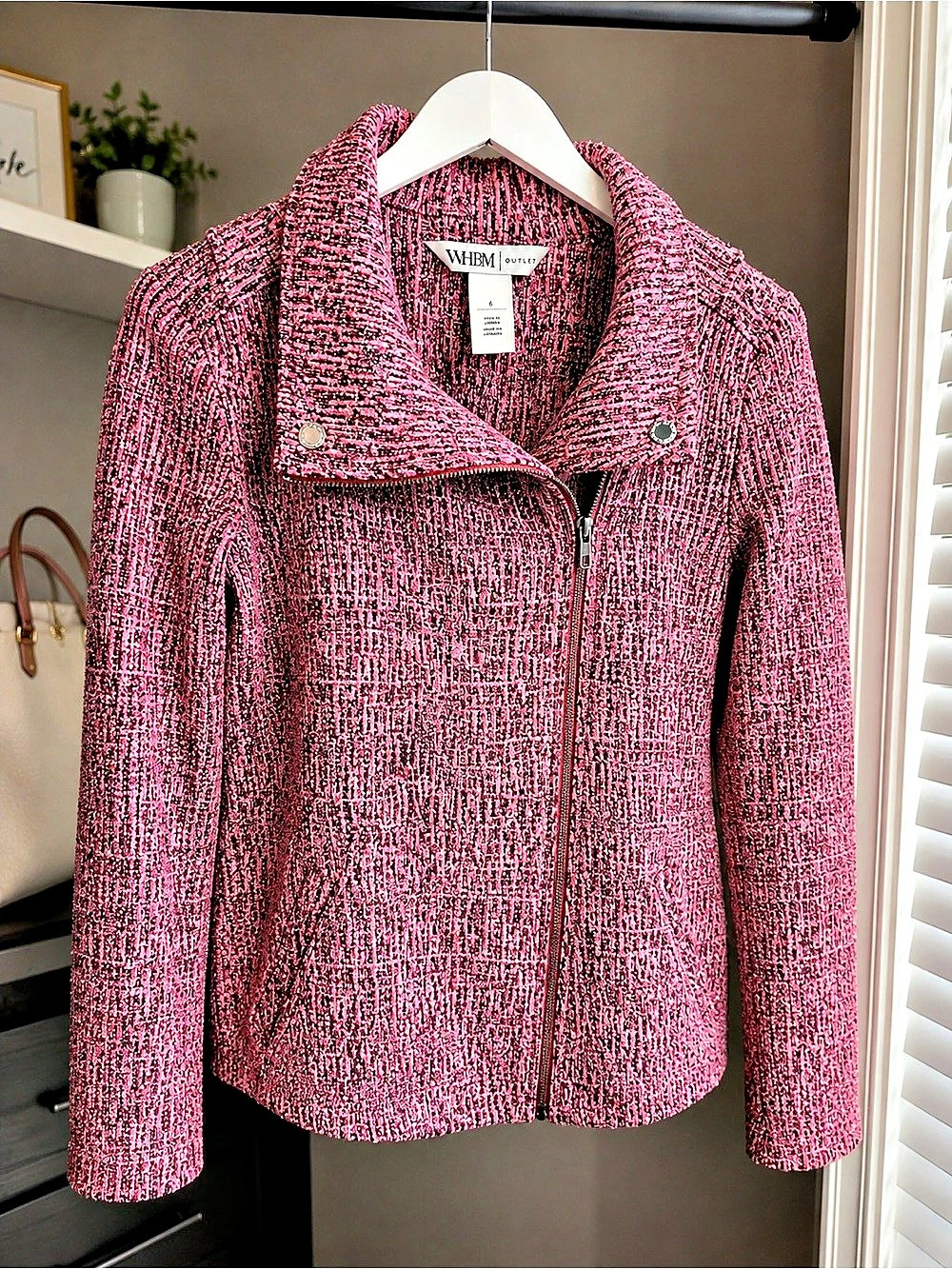 WHBM Outlet Textured Zip Jacket Pink & Black Size 6 Like New